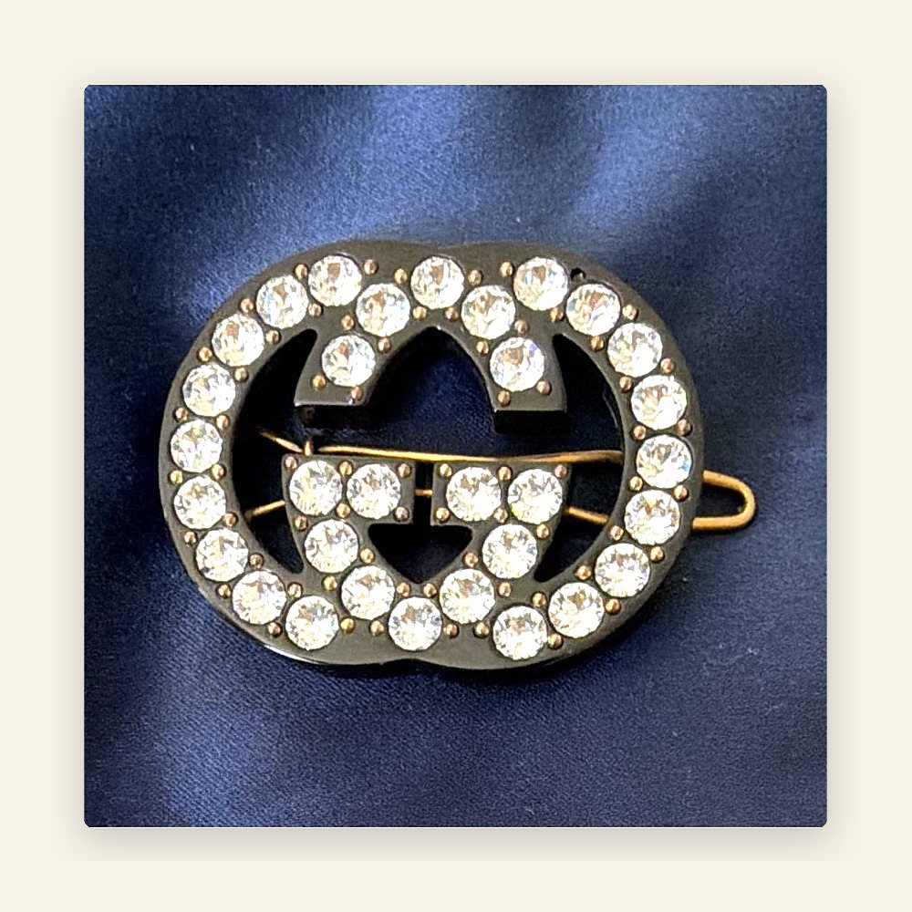 Gucci crystal and enamel brooch