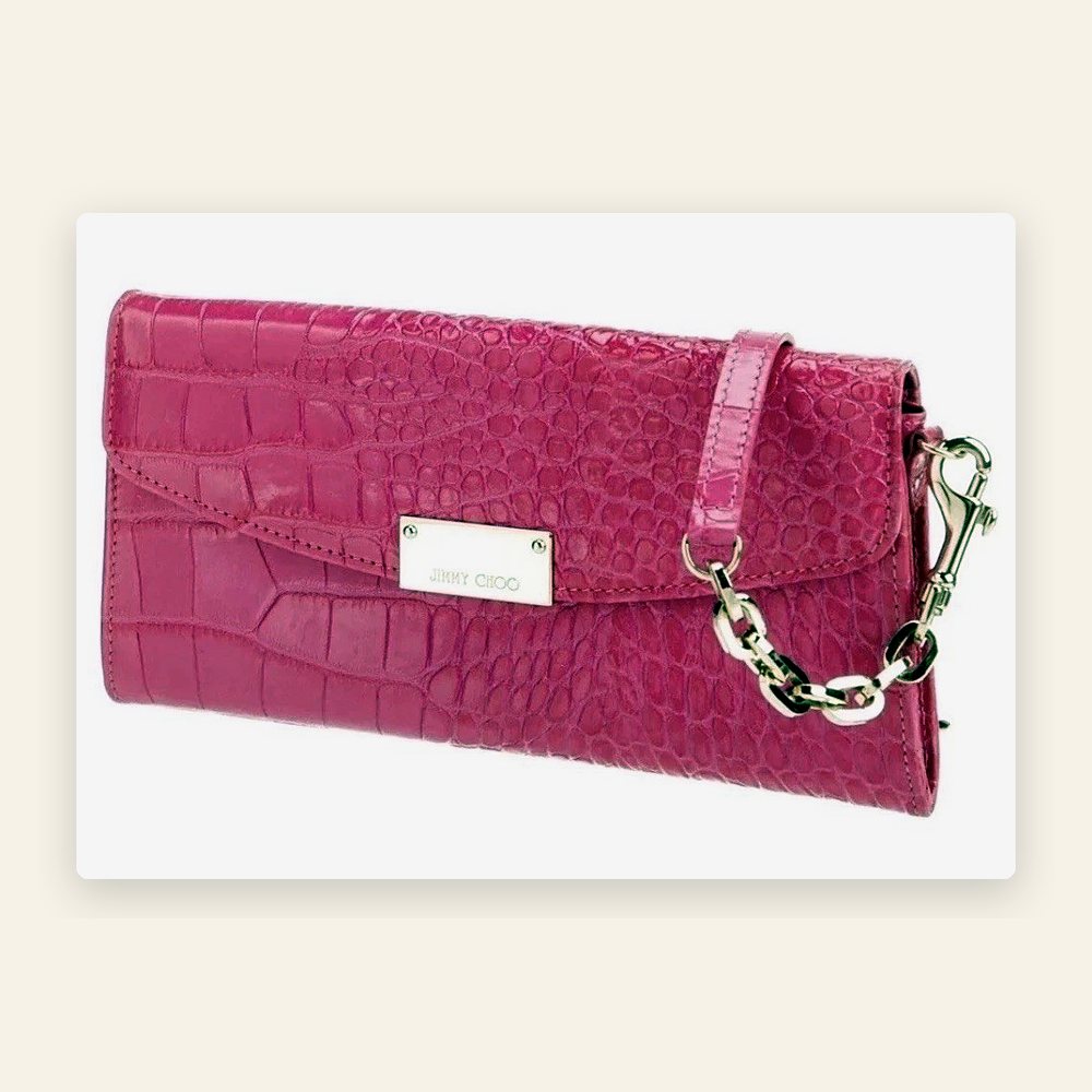 Jimmy Choo croc-embossed pink leather shoulder bag